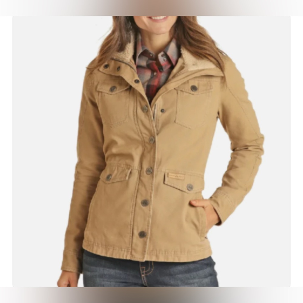 Powder River  Outfitters Panhandle Ladies Cotton Tan Military Jacket Size Large